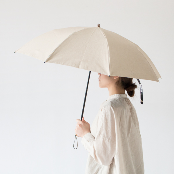 晴雨兼用折りたたみ傘 ストライプ オーガニックシェード(マスタード)