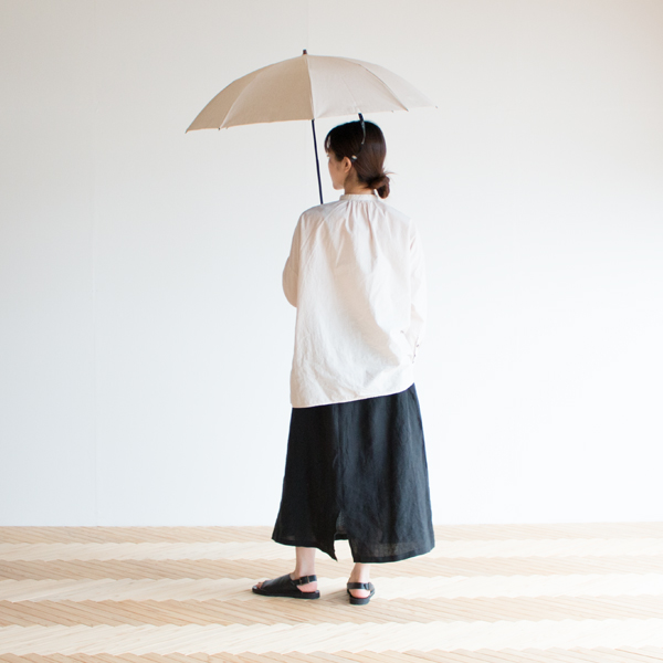 晴雨兼用折りたたみ傘 ストライプ オーガニックシェード(マスタード)