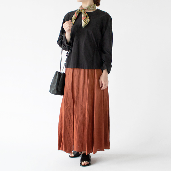 綿ブロード スリップオンブラウス(身長162cm・BLACK)