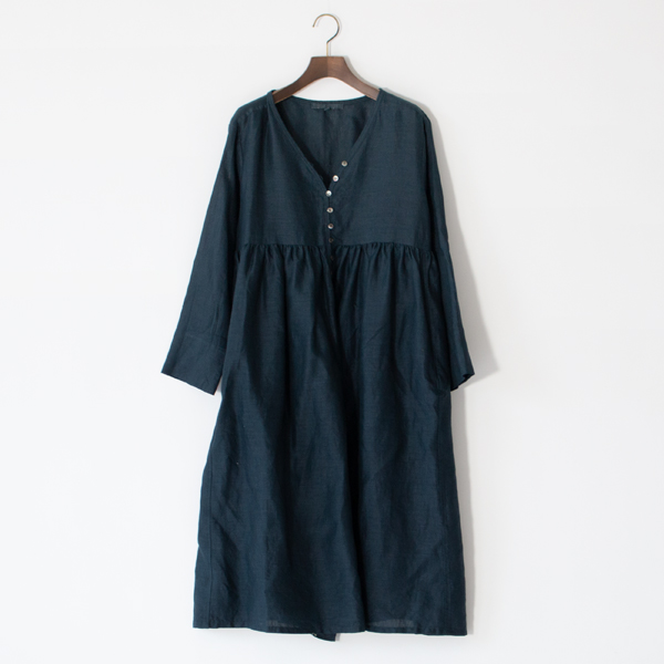 Light Linen×Botanical Dye カシュクールワンピース(NAVY)