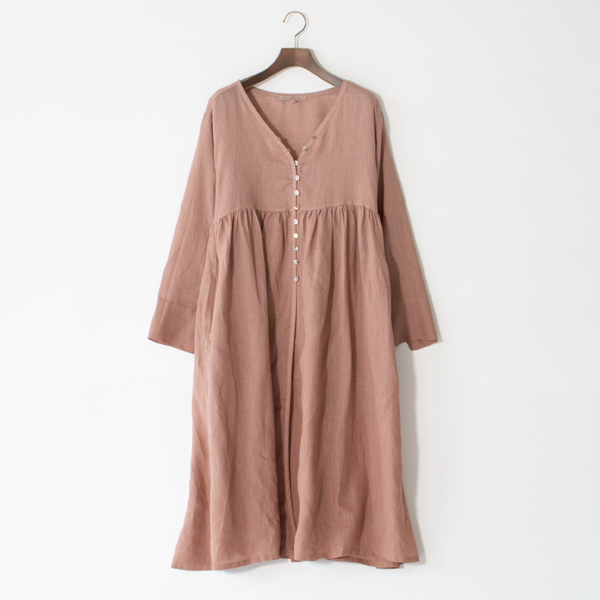Light Linen×Botanical Dye カシュクールワンピース(PINK BROWN)