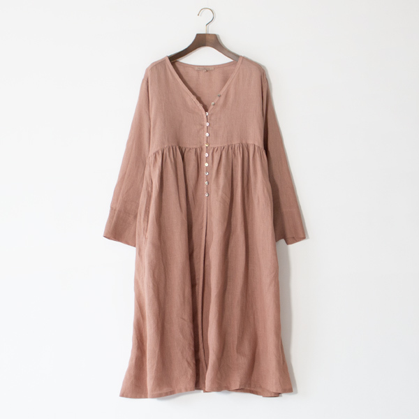 Light Linen×Botanical Dye カシュクールワンピース(PINK BROWN)