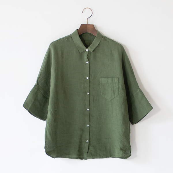  リネン ハーフスリーブシャツ (ARMY)