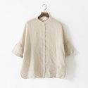 リネン スタンドカラー シャツ