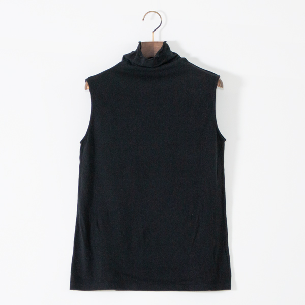 綿ベルギーリネン天竺 ハイネックノースリーブ(BLACK)