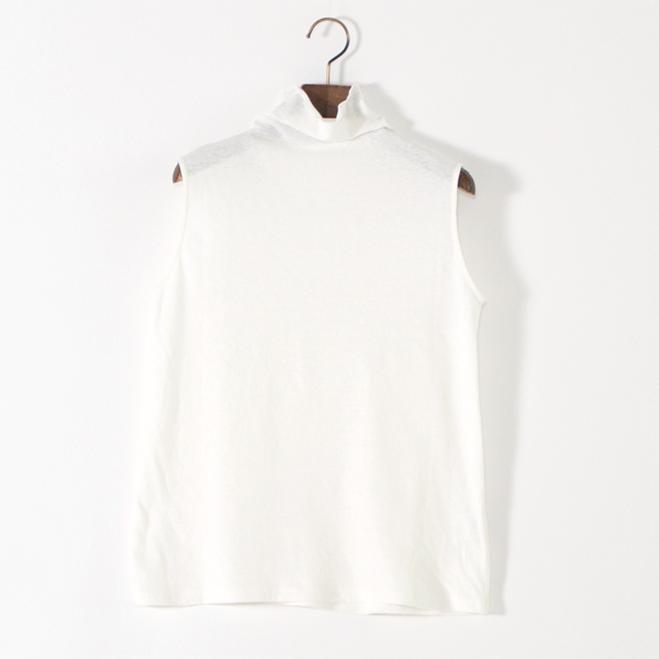 綿ベルギーリネン天竺 ハイネックノースリーブ(WHITE)