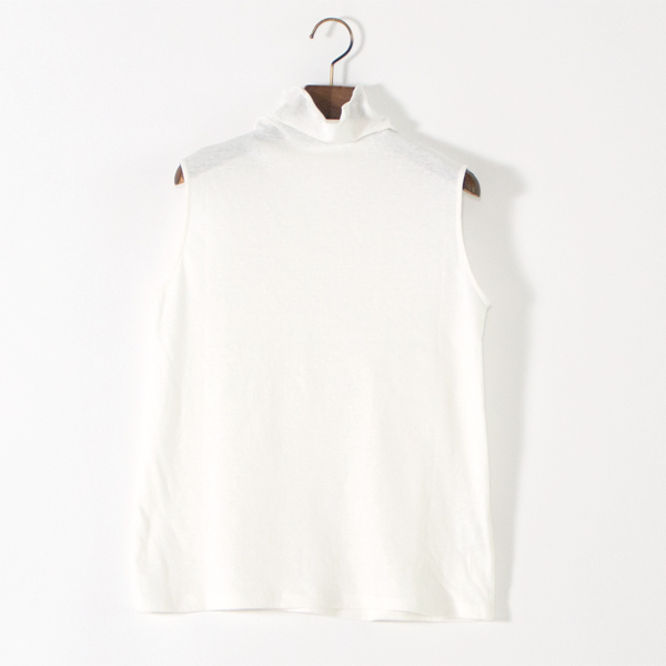 綿ベルギーリネン天竺 ハイネックノースリーブ(WHITE)