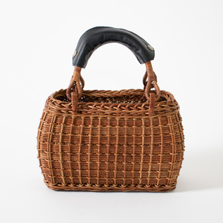 予約/別注】あけびのかご 7寸胴張畝編み レザーハンドル付き／宮本工芸