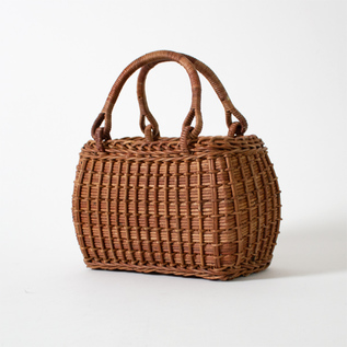 予約/別注】あけびのかご 7寸胴張畝編み レザーハンドル付き／宮本工芸