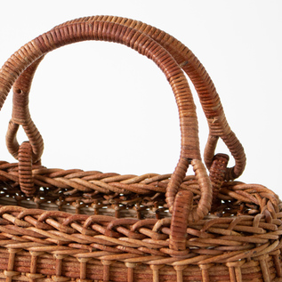 予約/別注】あけびのかご 7寸胴張畝編み レザーハンドル付き／宮本工芸