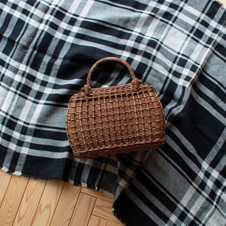 予約/別注】あけびのかご 7寸胴張畝編み レザーハンドル付き／宮本工芸