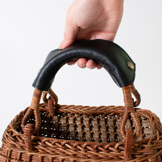予約/別注】あけびのかご 7寸胴張畝編み レザーハンドル付き／宮本工芸