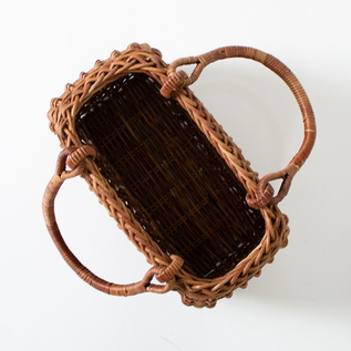 予約/別注】あけびのかご 7寸胴張畝編み レザーハンドル付き／宮本工芸