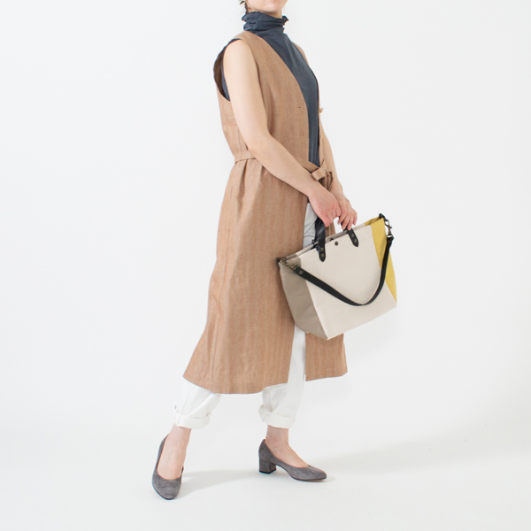 リネンコットンヘリンボーン ロングジレ(BEIGE、身長162cm)