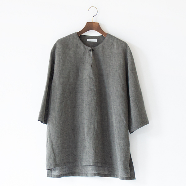 綿麻ストライプ ルンギブラウス(BLACK)