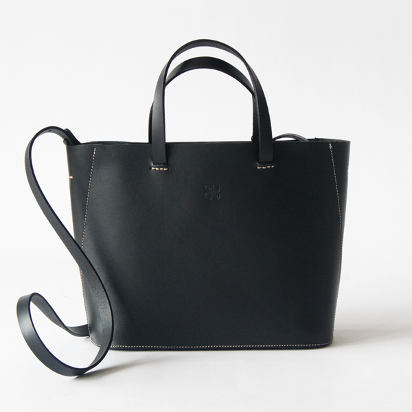 スクエアレザートートバッグ　BLACK