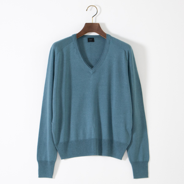 シルクカシミヤ Vネックニットプルオーバー(MID BLUE)
