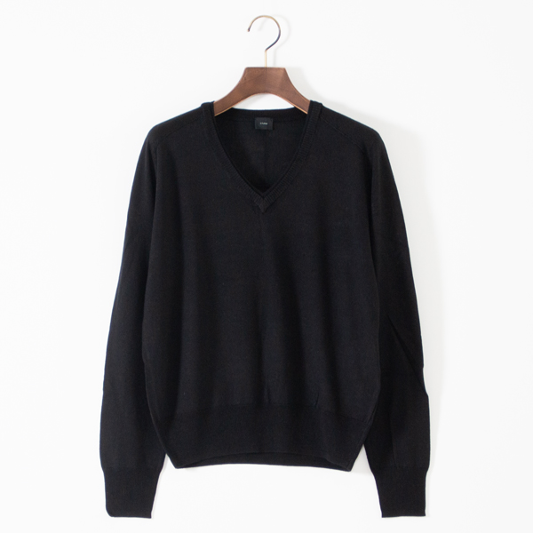 シルクカシミヤ Vネックニットプルオーバー(BLACK)