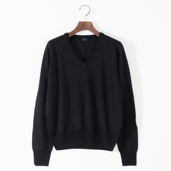 シルクカシミヤ Vネックニットプルオーバー(BLACK)