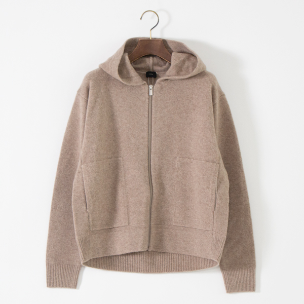 ウールヤク ニットフードカーディガン(BEIGE)