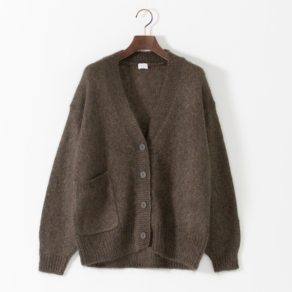 モヘアシルク Vネックニットカーディガン(KHAKI)