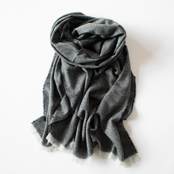 ウールカシミヤ無地マフラー(BLACK)