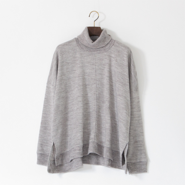 BARUFYスムース ハイネックニットソープルオーバー(L.GREY)