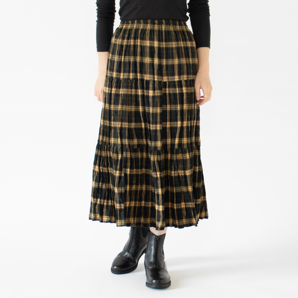 コットンフランネルティアードスカート　BLACK YELLOW（身長162cm）