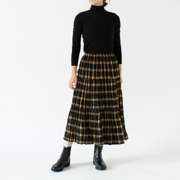コットンフランネルティアードスカート　BLACK YELLOW（身長162cm）