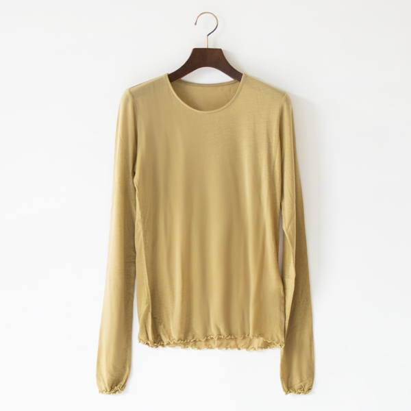 カシミヤシルクシアージャージ クルーネックメロー長袖Tシャツ(MUSTARD)