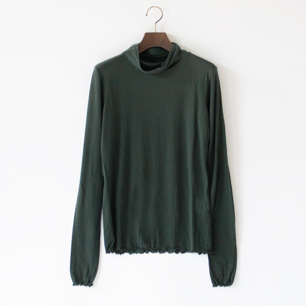 カシミヤシルクシアージャージ ハイネックメロー長袖Tシャツ(D.GREEN)