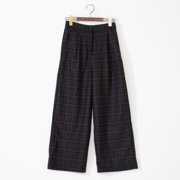 リニュールツイル チェックストレートパンツ(NAVY)