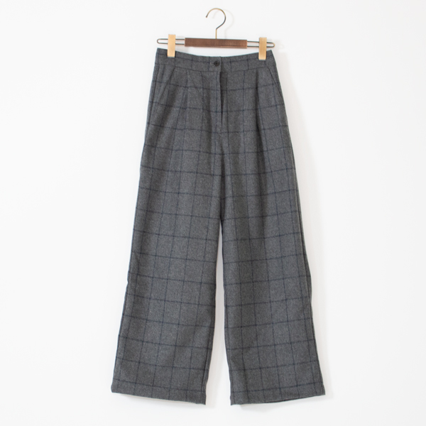 リニュールツイル チェックストレートパンツ(GREY)