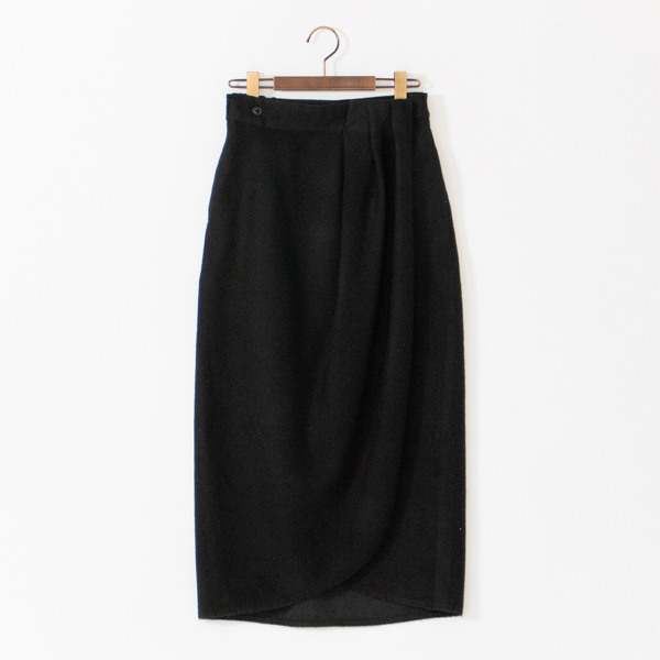 綿ウール朱子織 ラップスカート(ブラック)