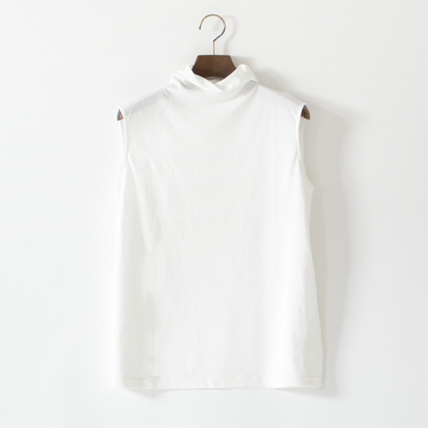 マイクロモダール綿シルク天竺 ハイネックノースリーブ(WHITE)