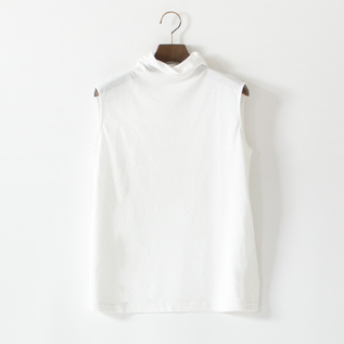マイクロモダール綿シルク天竺 ハイネックノースリーブ(WHITE)