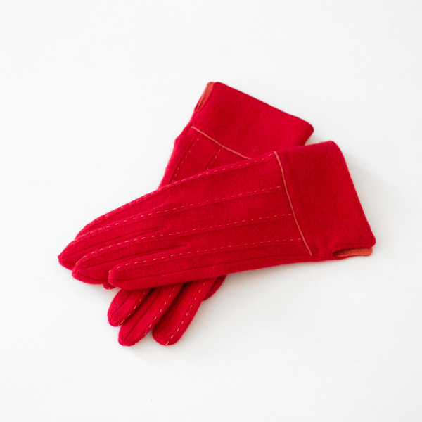 女性用カシミア手袋 BRODERIE　RED