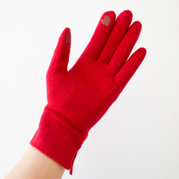 女性用カシミア手袋 BRODERIE　RED