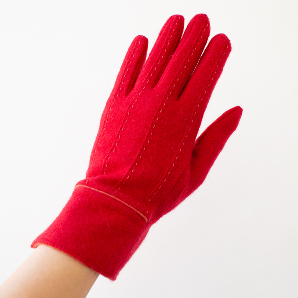 女性用カシミア手袋 BRODERIE　RED