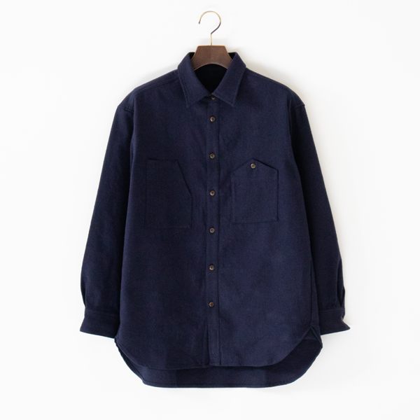 コットンリネンウールビエラ ワークシャツ(NAVY)