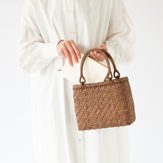 受発注】山ぶどうかごバッグ2分巾 レザーハンドル付き／宮本工芸