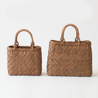 受発注】山ぶどうかごバッグ3分巾 レザーハンドル付き／宮本工芸