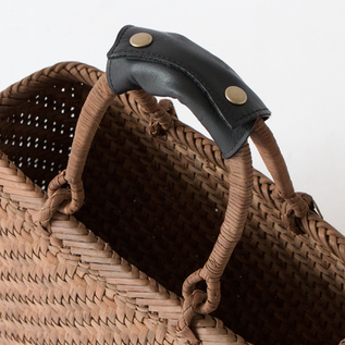 山葡萄楕円V形花結び 山ぶどうかごバッグ 六枚織花結び編み レザーハンドル付き／宮本