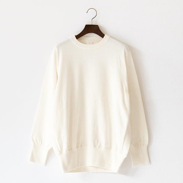 コットンカシミヤ クルーネックニットプルオーバー(WHITE)
