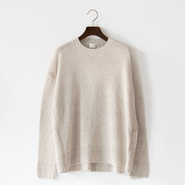 リネンクルーネックニットプルオーバー(BEIGE)
