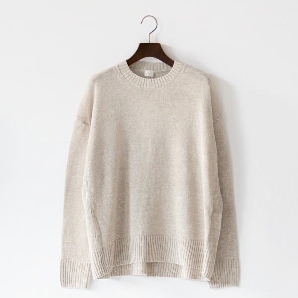 リネンクルーネックニットプルオーバー(BEIGE)