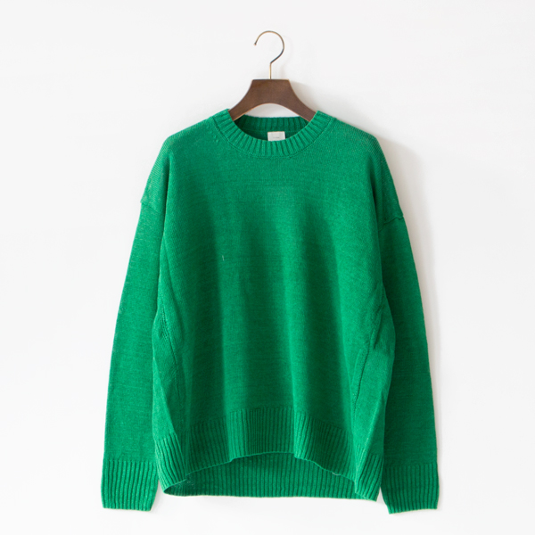 リネンクルーネックニットプルオーバー(GREEN)