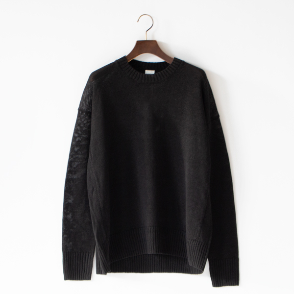 リネンクルーネックニットプルオーバー(BLACK)