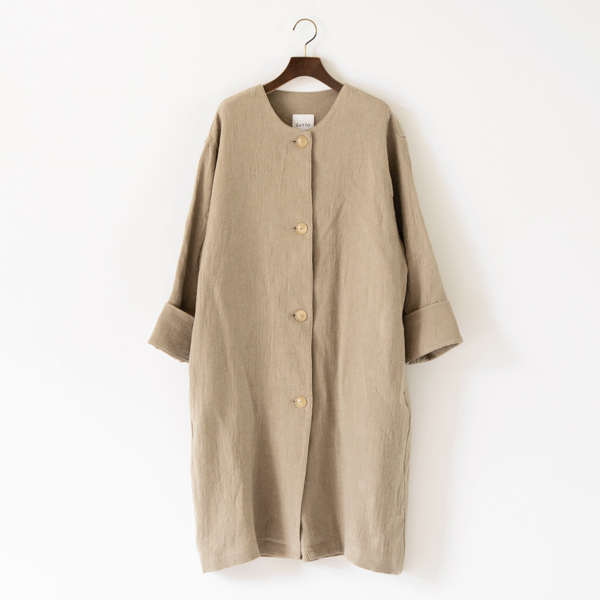 ナチュラルダイリネンウール ノーカラーライトコート(BEIGE)