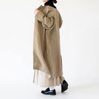 STOFノーカラーリネンコート ナチュラルダイリネンウール ノーカラーライトコート／ZUTTO